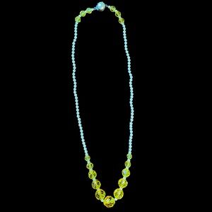 Antique Sterling Silver Yellow Crystal Faux Pearl Necklace